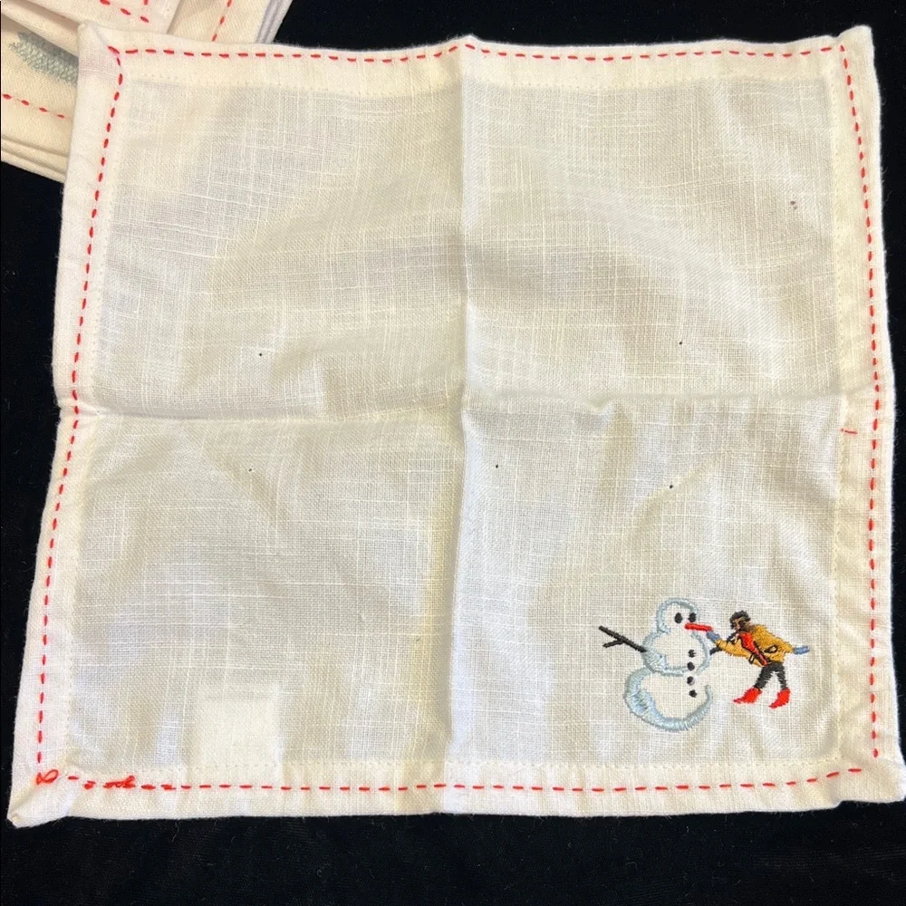 Winter Sports Embroidered Cocktail Napkins (x6)